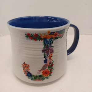 Anthropologie Initial J Monogram Floral Bouquet Bunny Easter Nathalie Lete Mug